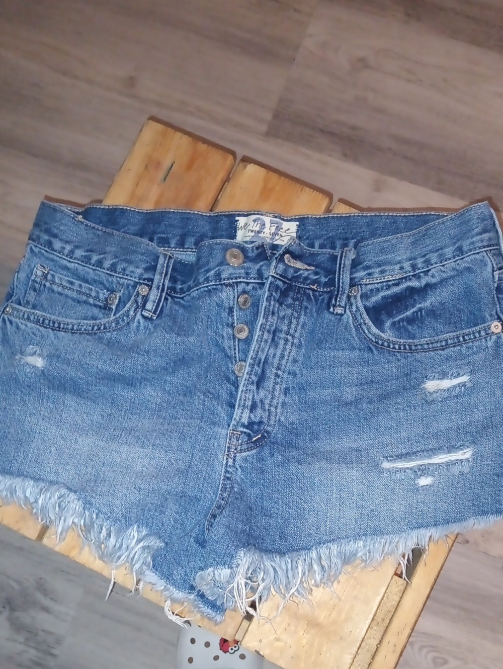 We The Free Distressed Blue Button-Fly Denim Shorts
